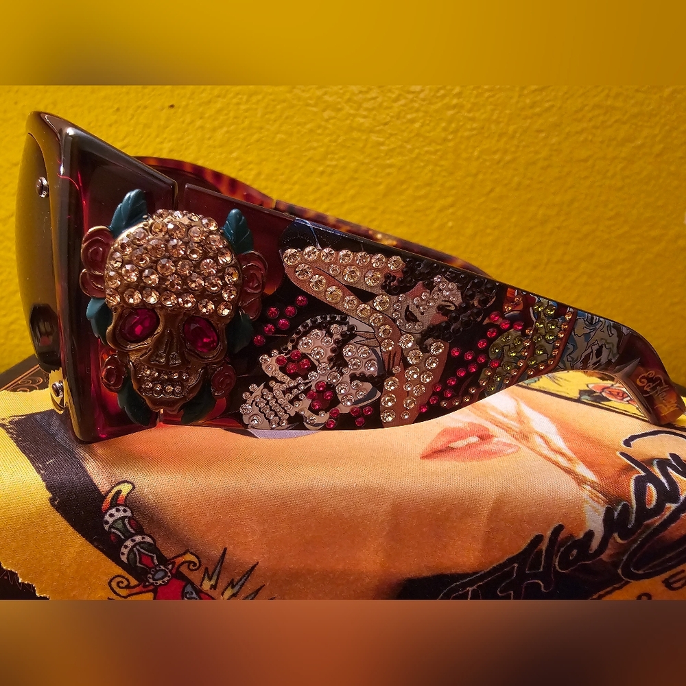 Vintage Y2K Ed Hardy Embellished Skull Sunglasses